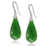 Sterling Silver Drops-Shaped 10x20mm Green Jade Fish Hook Earrings