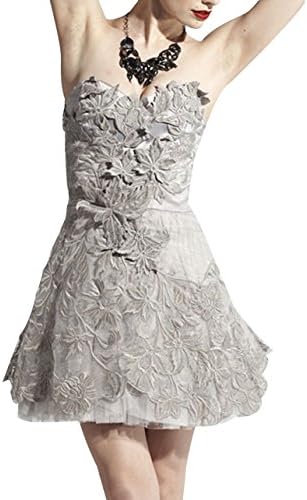 DNING Women's Strapless Floral Embroided Tunic Open Back Short Evening Dress