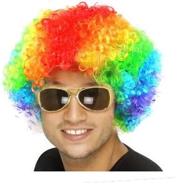 Afro Adult Child Indian Remy Curly Costume Party Hair Rainbow Football Fan Wig 12 Color (Rainbow)