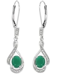 14K White Gold Natural Emerald Lever Back Earrings, 1 7/16 inch long