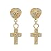 14k Yellow Gold, Heart and Cross Dangling Screw Back Stud Earring Lab Created Gems