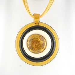 Round Murano Glass Pendant - Lucia White/Brown
