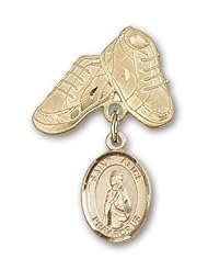 14K Gold Baby Badge with St. Alice Charm and Baby Boots Pin