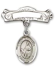 Sterling Silver Baby Badge with St. Dymphna Charm and Arched Polished Badge Pin