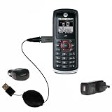 Retractable USB Hot Sync Compact Kit with Car & Wall Charger for the Motorola i335 - Gomadic Brand w/ TipExchange Technology