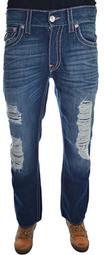 True Religion Mens Straight with Flaps Jeans Size 34 Big T Earthworm (34, BZGD BLU MNSHINE)