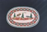 Moose Bear Wildlife Check Lodge Decor Oval Jute Rug