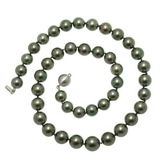18" 14kt White Gold 10-12.5mm "A+" Quality Natural Color Tahitian Cultured Pearl Necklace. "A+" quality - clean, high luster, near round, & excellent matching.