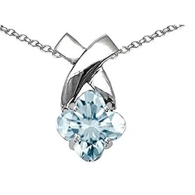 1.00 cttw Genuine Clover Cut Aquamarine Pendant - 14kt White Gold LIFETIME... by Finejewelers