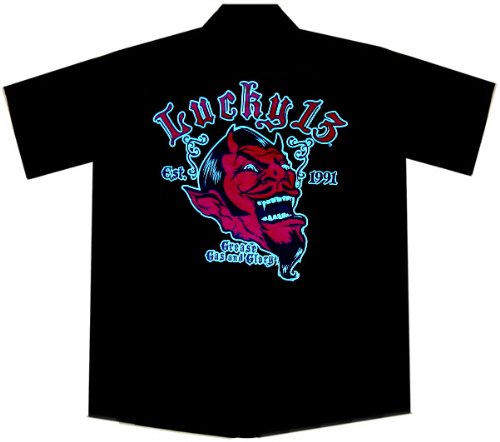 Red Devil Hot Rod Car Work Shirt, Grease Gas Glory, Lucky 13