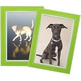 Set of 2 Magnetic Photo Frame Sleeves - Leather Stitched Trim - Choose From Green or Blue Fridge Frame Color: Green