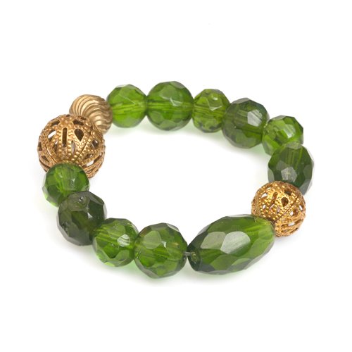 Childrens Toyshop  Jewelry : Glass and Brass Beads, Elastic Green Elastic Bracelet "Facets of Change Elastic Bracelet [Green]"