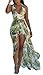 Kearia Women Summer Sexy V Neck Halter Floral Maxi Skirt Overlay Romper Playsuit