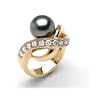 Tahitian Black Pearl Ring with Diamonds in 14K Yellow Gold