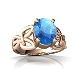 14k Rose Gold Oval Genuine Blue Topaz Celtic Knot Ring