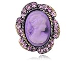 Vintage Inspired Amethyst Crystal Rhinestone Maiden Cameo Fashion Costume Ring