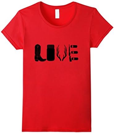 Women's Hunter Love Shirt Deer Hunting Antlers Gun Boots Moonshine Small Red
