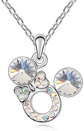 Alvdis Fashion Jewelry Micky Mouse Style Sterling Swarovski Crystal Pendant Necklace, 16", Clear
