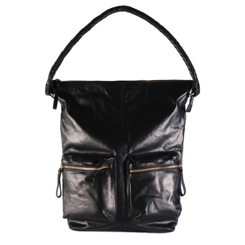 Baccini Hobo Genuine Reina Black Leather Bag 