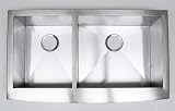 36 Inch Stainless Steel Curved Front Farm Apron Kitchen Sink - 40/60 Double Bowl 16 Gauge