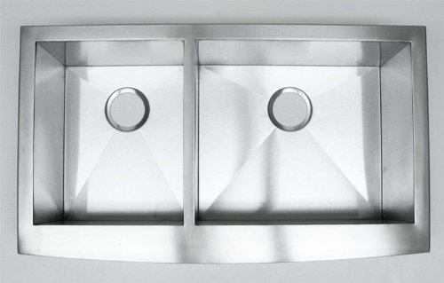 36 Inch Stainless Steel Curved Front Farm Apron Kitchen Sink - 40/60 Double Bowl 16 Gauge