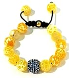 IMAGE OF Shamballa Bracelet 14mm Blue CZ Pave with 12mm Faceted Natural Yellow Agate Black Macrame Lock Adjustable Unisex Handmade