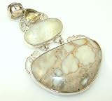 Chennai Sun, Sea Sediment Jasper & Sterling Silver Pendant - 19.30g of pure 925 Sterling Silver with Sea Sediment Jasper Citrine Golden Rutilated Quartz 2 5/8, 1 3/4, 1/4 inch - entirely handmade by the most gifted artisans - one of a kind world wide item, only 1 piece available