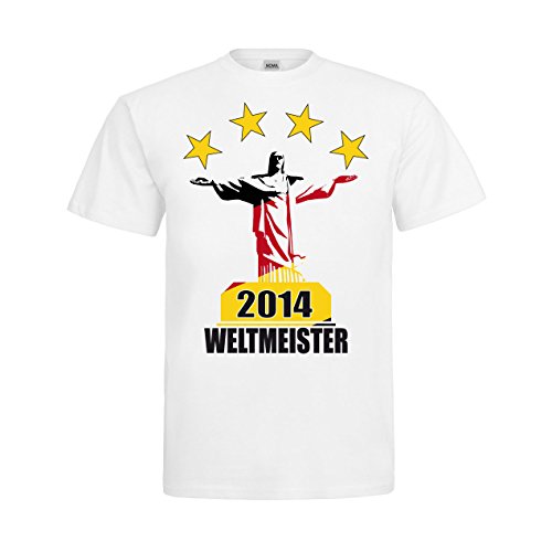 MDMA T-Shirt Deutschland Weltmeister 2014 vier Sterne Jesus Brazil mdma-t00358-2 Textil white / Motiv farbig Gr. M