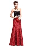 Ever Pretty Strapless Black Red Satin Floral Printed Ruffles Evening Gown 09727, HE09727RD16, Red, US14