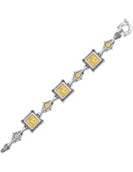 18K Yellow Gold and Sterling Silver Bracelet with Relief Style Square Links