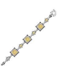 18K Yellow Gold and Sterling Silver Bracelet with Relief Style Square Links
