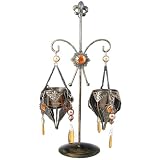 15 inch Elegant European-style Bronze Amber Tea Light Tabletop Decorative Chandelier Chain Hanging Votive Candle Holder with Stand