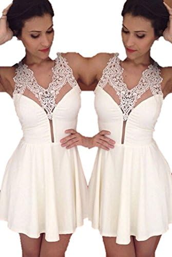 Toxic Club Women's White Lace Halter Plunging Short Party Dress White
