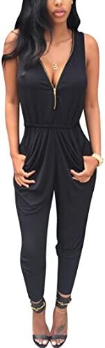 Tongshun Women's Drape V Neck Casual Long Harem Pants Jumpsuits Rompers Zipper V Neck Large