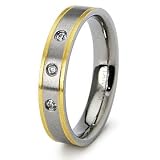 Ladies Titanium Three Stone CZ Wedding Band Ring
