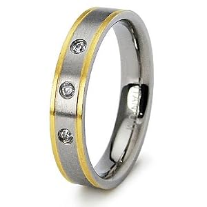 Ladies Titanium Three Stone CZ Wedding Band Ring, 8