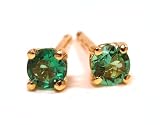 18k Yellow Gold Natural Emerald Stud Earrings Ct.tw 0.35