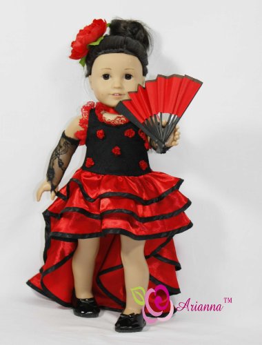 18 inch doll clothes/fits American girl doll - Flamenco red dress 4pcs.-image