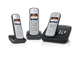 Gigaset A600A Trio Schnurlostelefon und 2 zusätztliche Mobilteile (3,8 cm (1,5 Zoll) TFT-Bildschirm, Anrufbeantworter, Freisprecheinrichtung) schwarz
