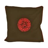 Handmade Dark Brown & Red Cushion Cover / Pillow Sham - Chinese Fortune & Lotus Flower Symbol
