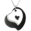 Black Agate Double Heart Shaped Cubic Zirconia Silver Platinum Overlay CAREFREE Sterling Silver Pendant Necklace Black Agate Double Heart Shaped Cubic Zirconia Silver Platinum Overlay CAREFREE Sterling Silver Pendant Necklace