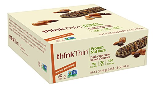 thinkThin Protein Nut Bar, Dark Chocolate Salted Caramel, 1.41 Ounce bar (pack of 10)