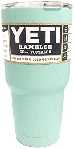 YETI Coolers 30 oz Rambler Stainless Steel Tumbler Powder Coated Colors (30 oz, Seafoam Blue Textured Vein + HANDLE)