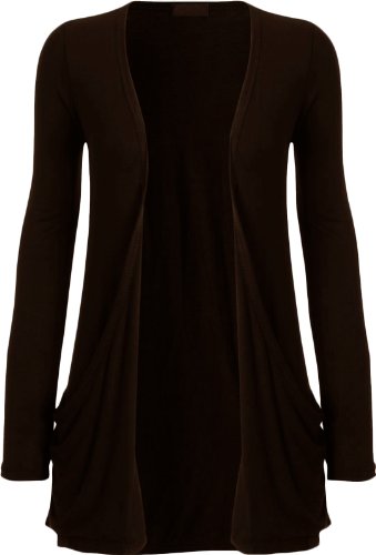 Fashion Womens Boyfriend Pocket Cardigan Shrug Sweater (M/L (10/12), CHOCOLATE)