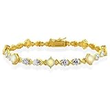 Sterling Silver Two Tone 0.01 Carat Diamond Link Bracelet
