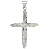 Sterling Silver Crucifix Pendant ( Jesus Christ on Cross ), 1 3/4 in. (45mm) tall, w/ 18 in. Thin Box Chain