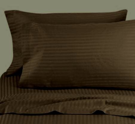 Egyptian Cotton 500 Thread Count Sateen Stripe 3 Pc Duvet Cover Set Chocalate - Queen.