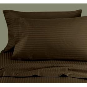 HOMESPELL Egyptian Cotton 800 Thread Count Sateen Stripe 8 - PC Sheet and Duvet Cover Set - Chocalate Full.