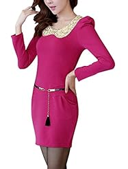 Polyester/Knit Scoop Neck Long Sleeves Sequined Belted  Dress