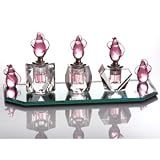 ROSEBUD PERFUME SET - SET OF THREE ROSEBUD PERFUME BOTTLES ON MATCHING MIRROR TRAY